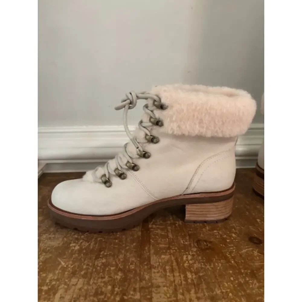 Kork-Ease Women's Winslet Winter Ankle Boot Cream Leather Sherling 7.5 New